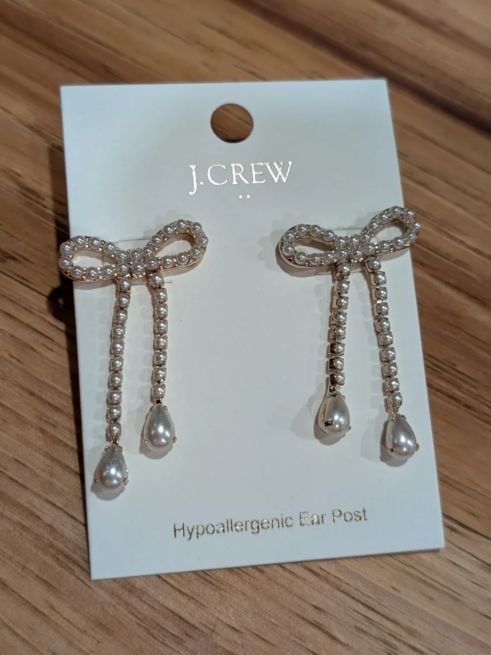 J.Crew Gold Bow Drop Pearl Earrings